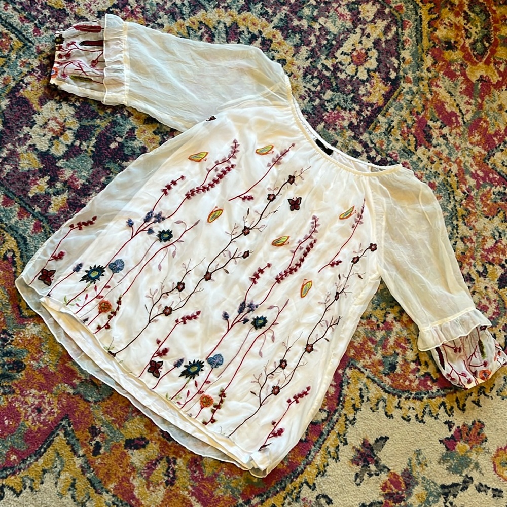 BEAUTIFUL shirt blouse top floral embroidery XL